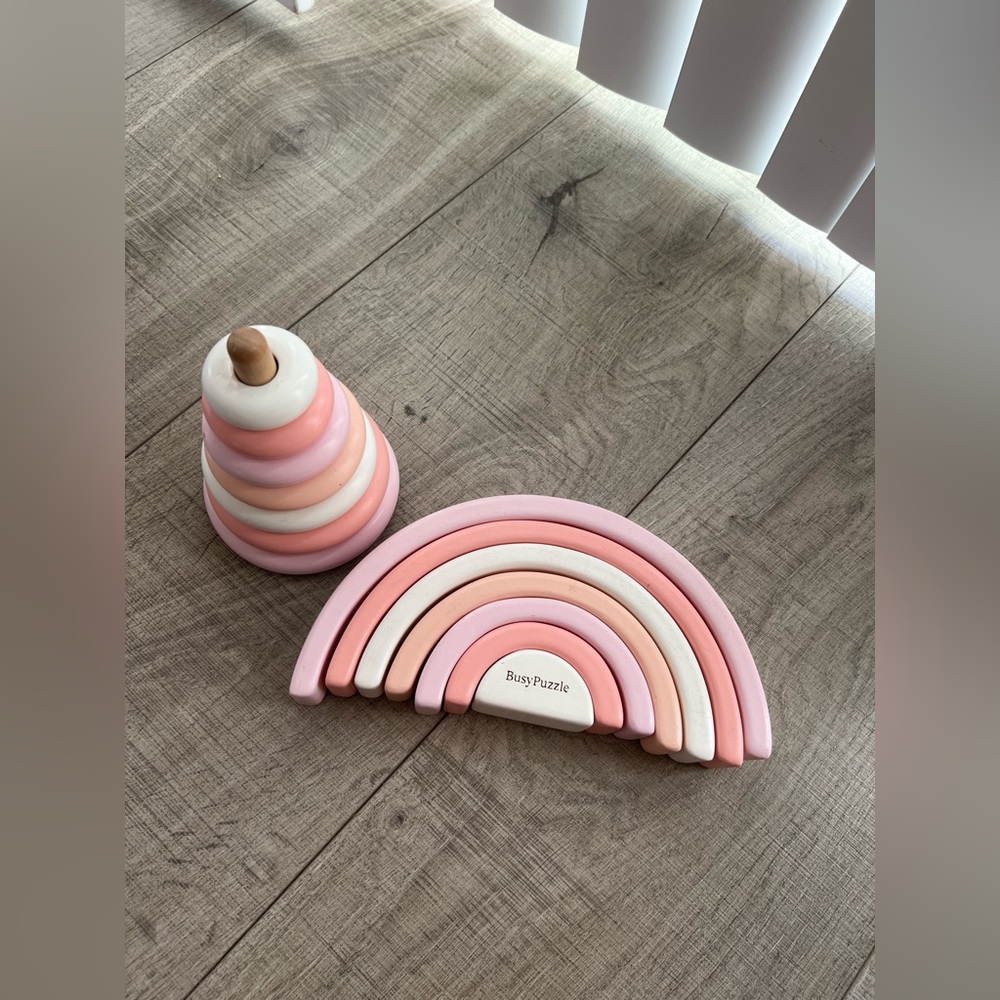 Busy Puzzle Wooden Stacking Toy and Rainbow Tunnel Set